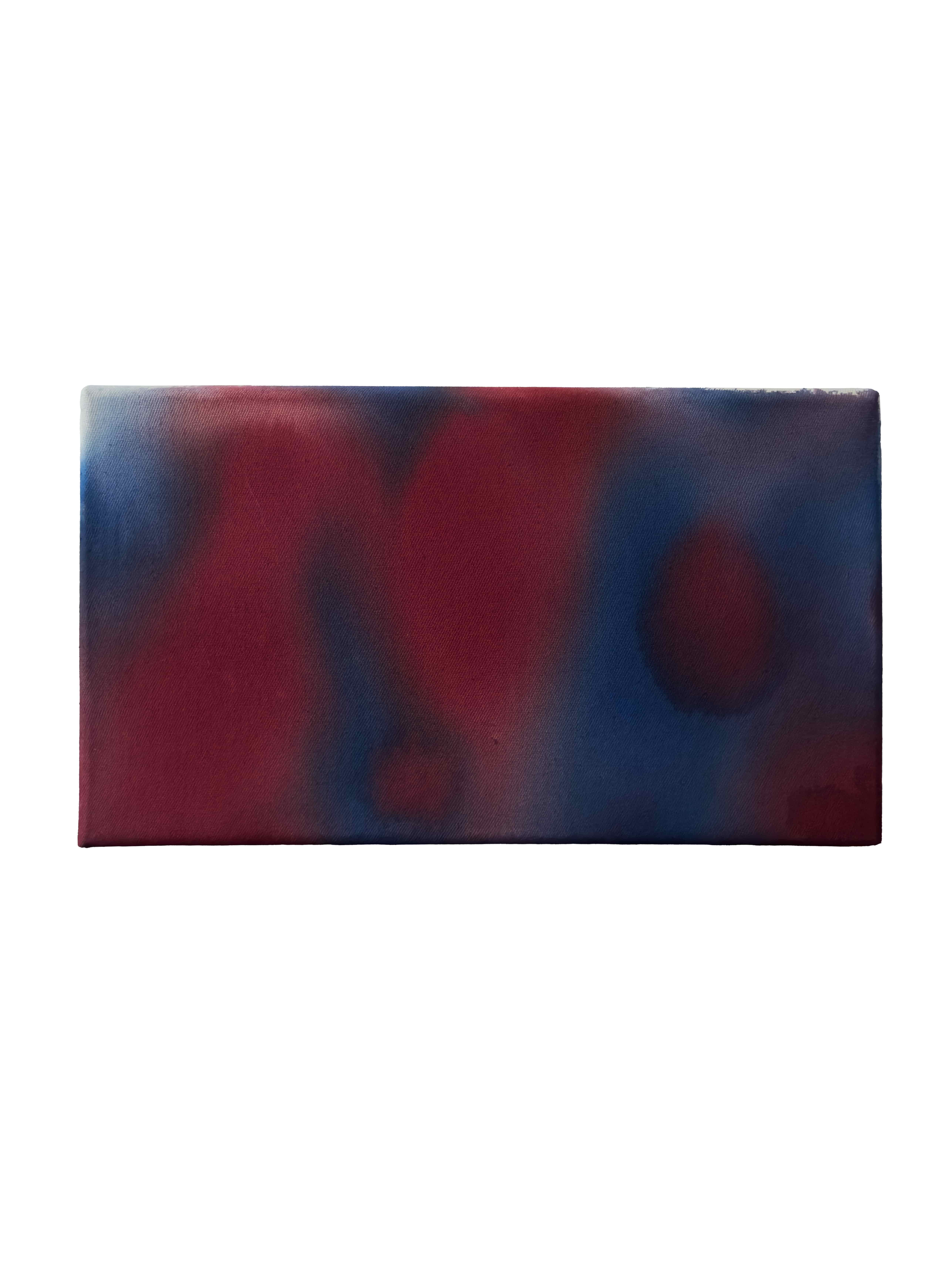 Atmosphere | red blue, acrylic on raw canvas, 35 × 20 cm, 2026, 220 €